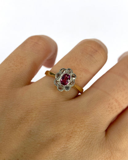 Bague Marguerite Art Déco Saphir Rose 0.40 carat &amp; Diamants "Naia"
