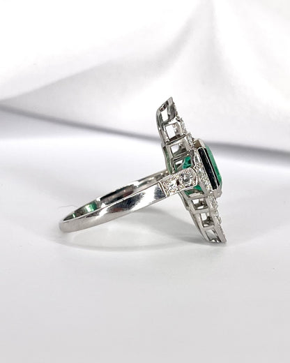 Bague Style Art-Déco Émeraude 2 carats &amp; Diamants 0.60 carat "Mathilde"
