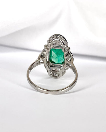 Bague Style Art-Déco Émeraude 2 carats &amp; Diamants 0.60 carat "Mathilde"