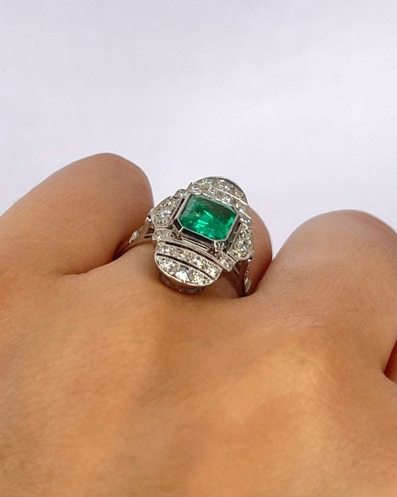 Bague Style Art-Déco Émeraude 2 carats &amp; Diamants 0.60 carat "Mathilde"