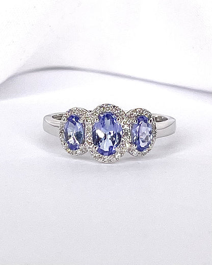 Bague Trilogie Tanzanites 0.88 carat &amp; Diamants "Monica"