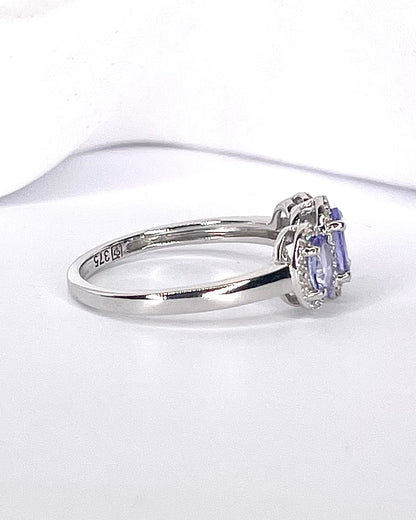 Bague Trilogie Tanzanites 0.88 carat &amp; Diamants "Monica"
