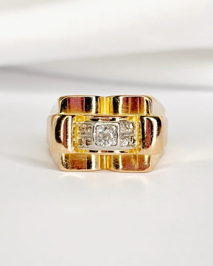 Anillo Tank Diamantes 0,20 quilates, Platino y Oro Amarillo 18 quilates 6g "Claudine"