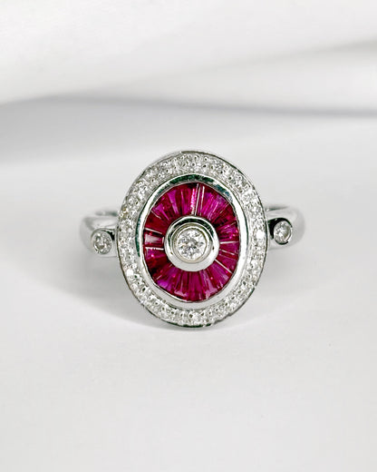 Bague style Art-Déco 18 Rubis 0.72 carat &amp; 18 Diamants "Nausica"