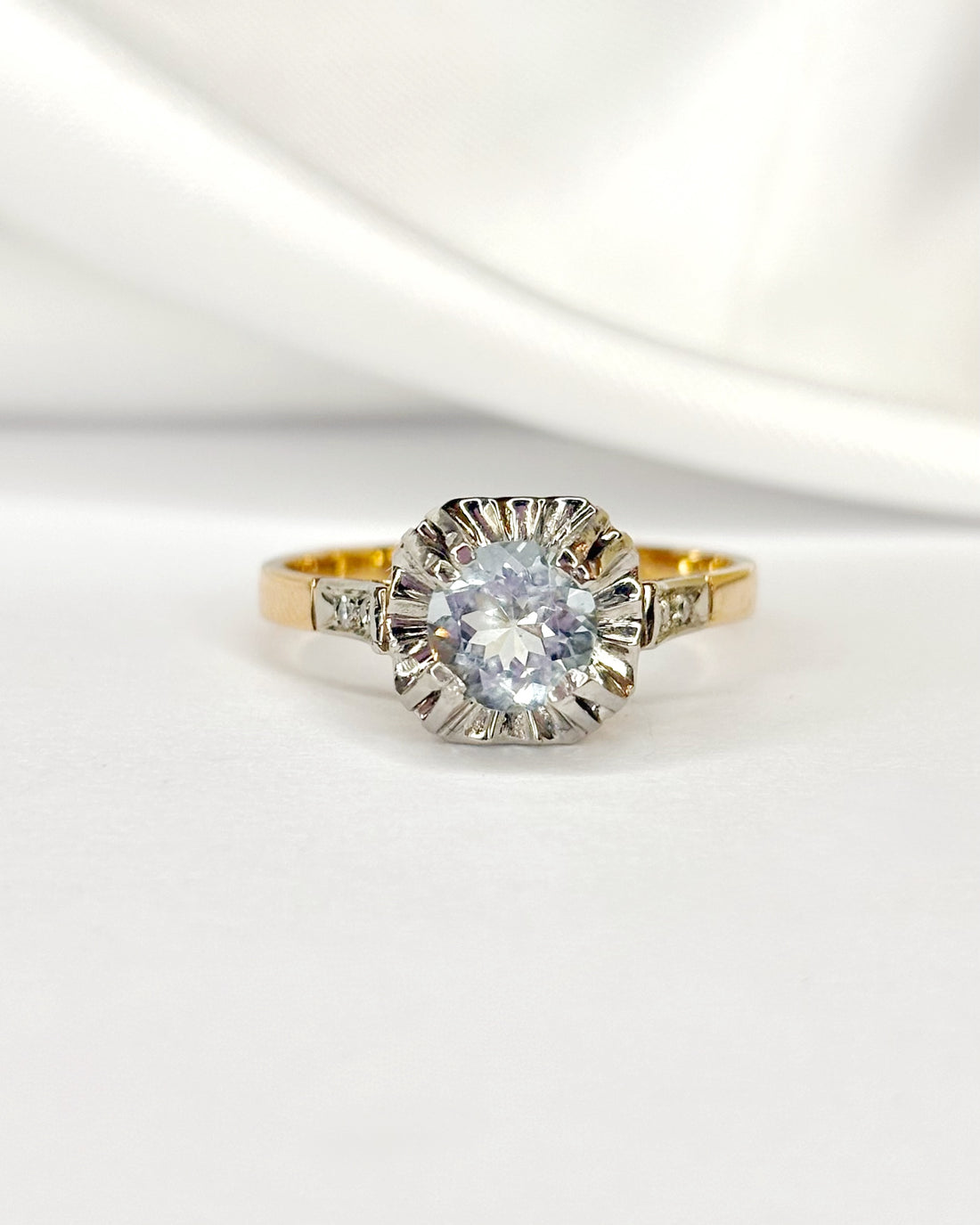 Bague Solitaire Aigue-Marine 0.80 carat &amp; Diamants "Maria"