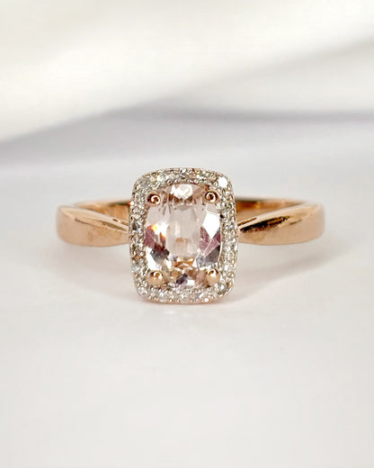 Bague Solitaire Style Art Déco Morganite 0.70 carat &amp; Diamants "Adeline"