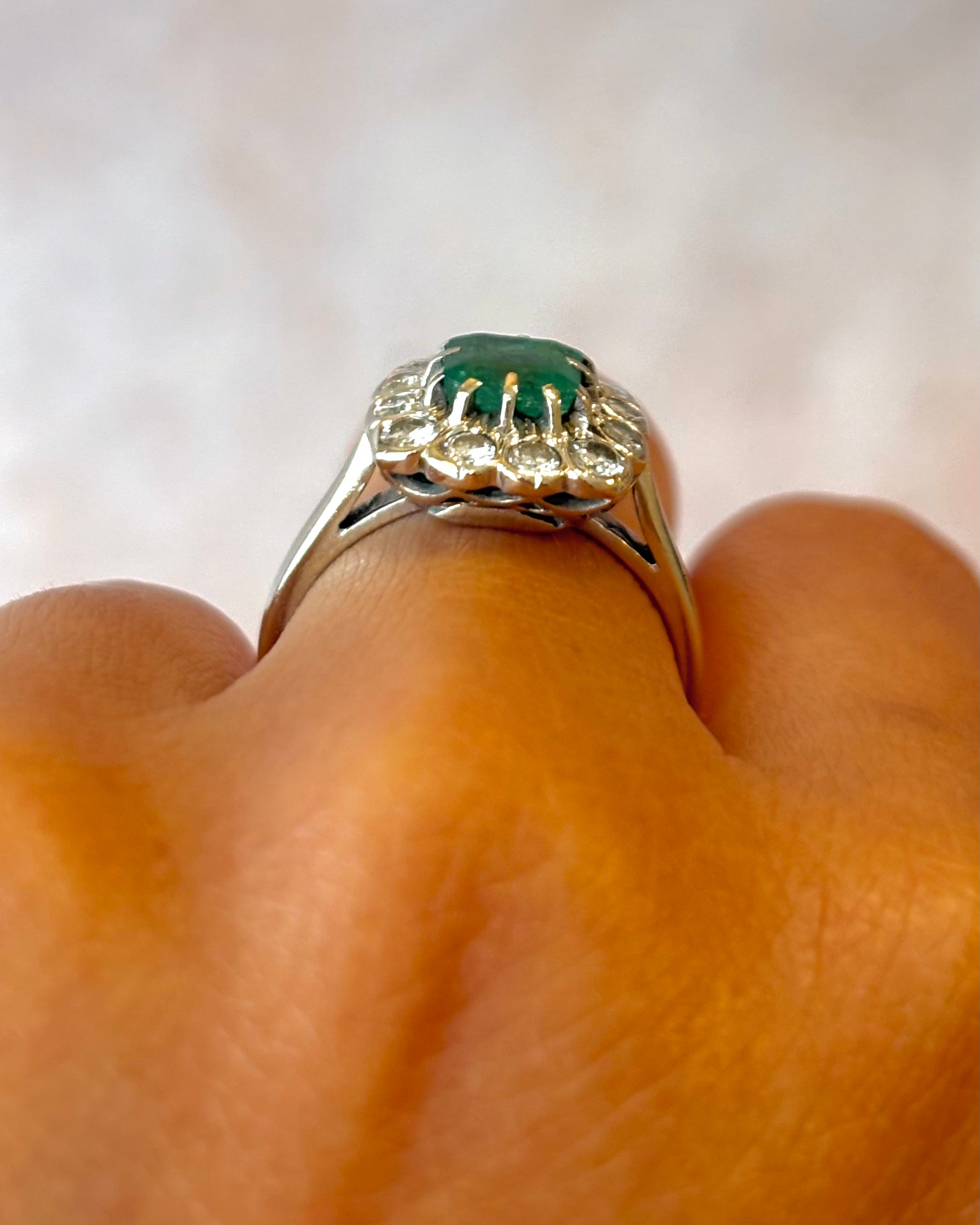 Emerald Daisy Ring 1.15 Carat, Diamonds 0.60 Carat &amp; Gold 4.63g "Melania"