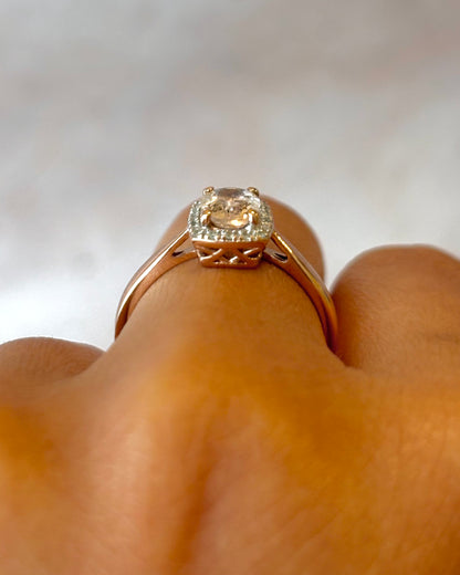 Bague Solitaire Style Art Déco Morganite 0.70 carat &amp; Diamants "Adeline"