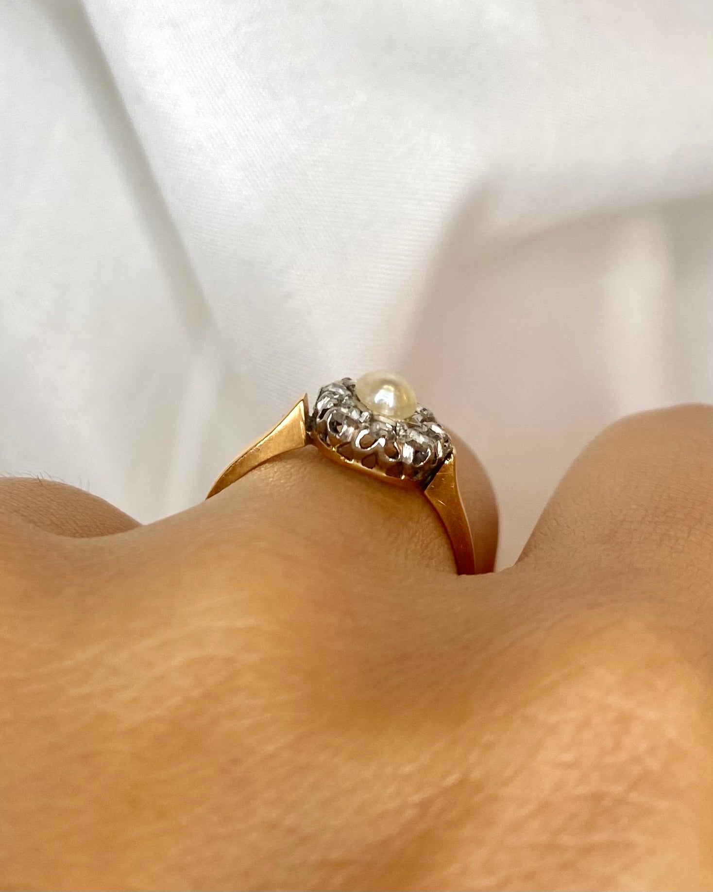 Bague Marguerite Art Déco Diamants &amp; Perle &quot;Elsa&quot;