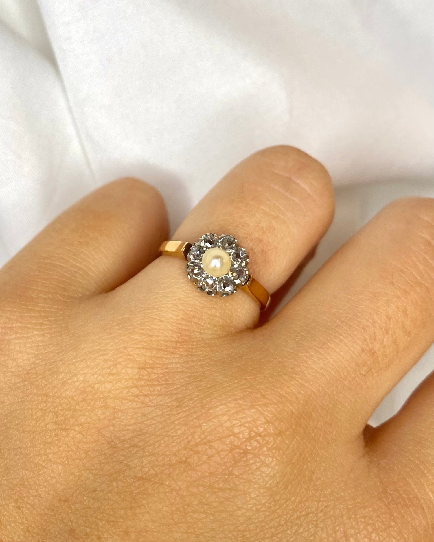 Bague Marguerite Art Déco Diamants &amp; Perle &quot;Elsa&quot;