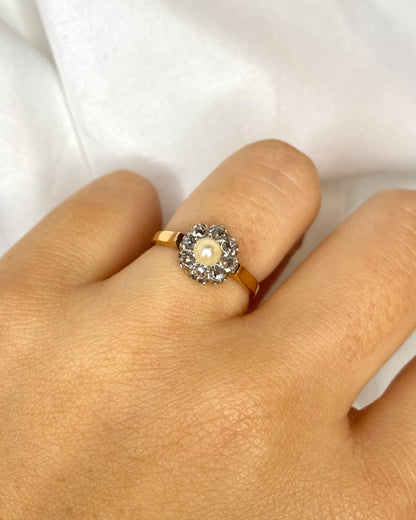 Bague Marguerite Art Déco Diamants &amp; Perle &quot;Elsa&quot;