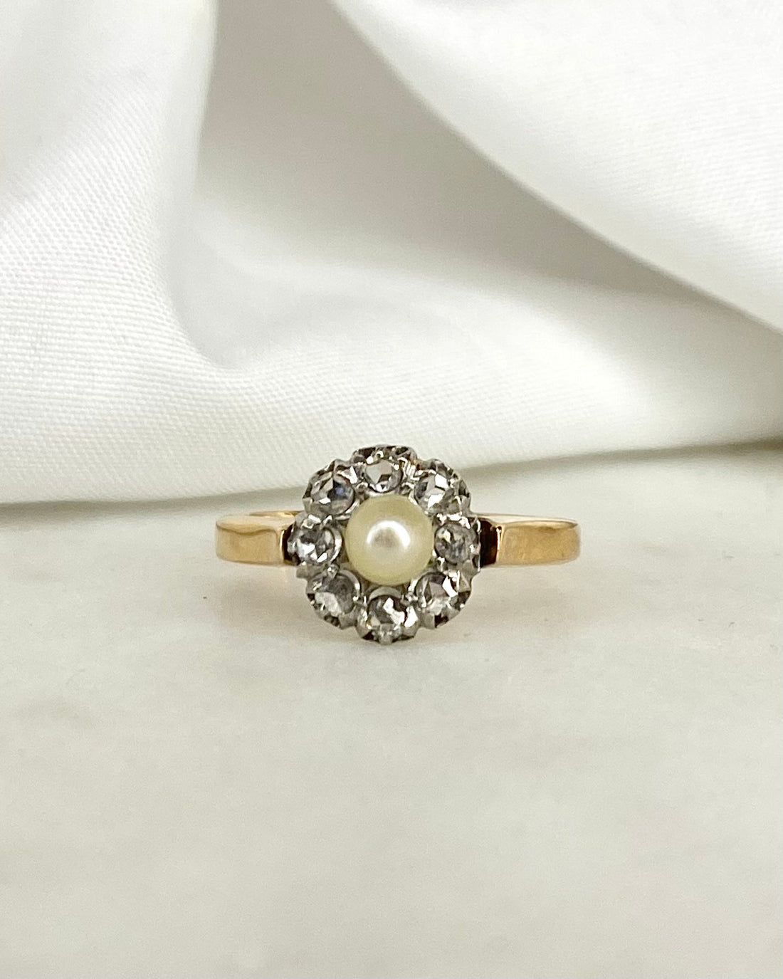 Bague Marguerite Art Déco Diamants &amp; Perle &quot;Elsa&quot;