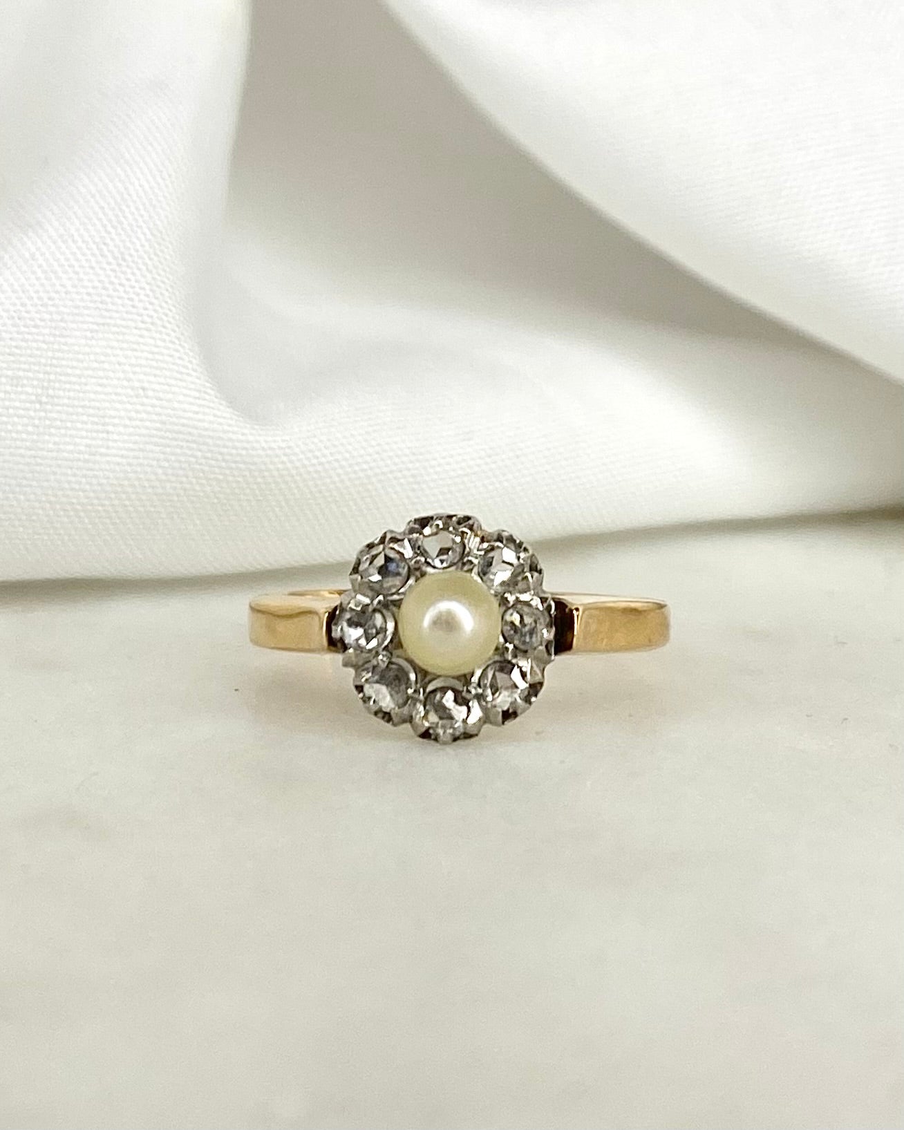 Bague Marguerite Art Déco Diamants &amp; Perle &quot;Elsa&quot;