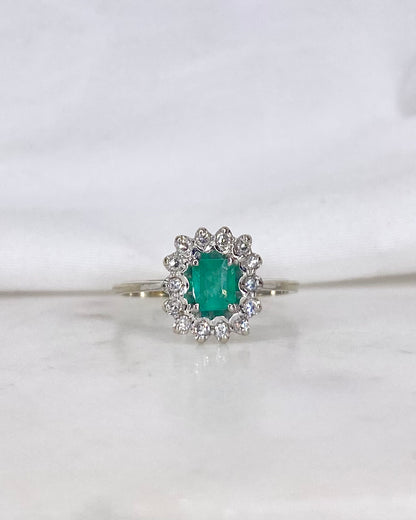 Bague Marguerite Emeraude 0.34 carat &amp; Diamants &quot;Brune&quot;