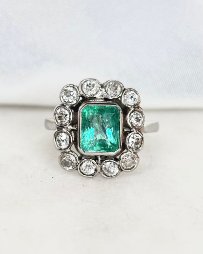 Bague Marguerite Art Déco Emeraude 2 carats &amp; Diamants &quot;Bertille&quot;
