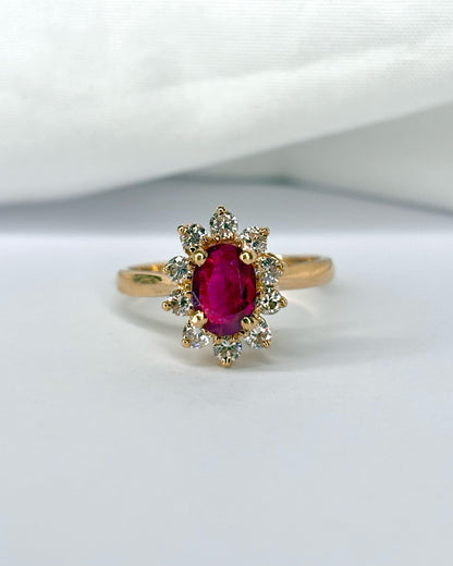 Bague Marguerite Rubis 1.30 carat &amp; Diamants 0.40 carat &quot;Alicia&quot;