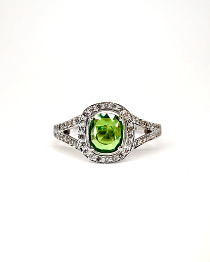 Bague Marguerite Grenat Vert Tsavorite 0.90 ct &amp; 54 Diamants &quot;Juliette&quot;