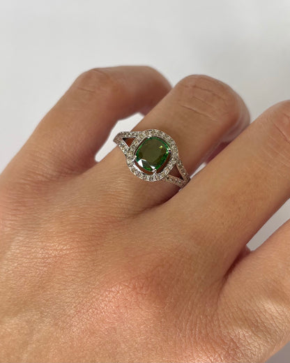 Bague Marguerite Grenat Vert Tsavorite 0.90 ct &amp; 54 Diamants &quot;Juliette&quot;