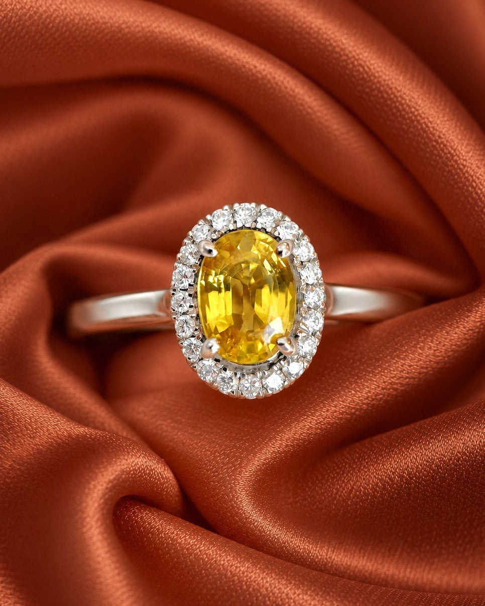 Bague Solitaire Saphir Jaune 1 carat &amp; Diamants "Connie"