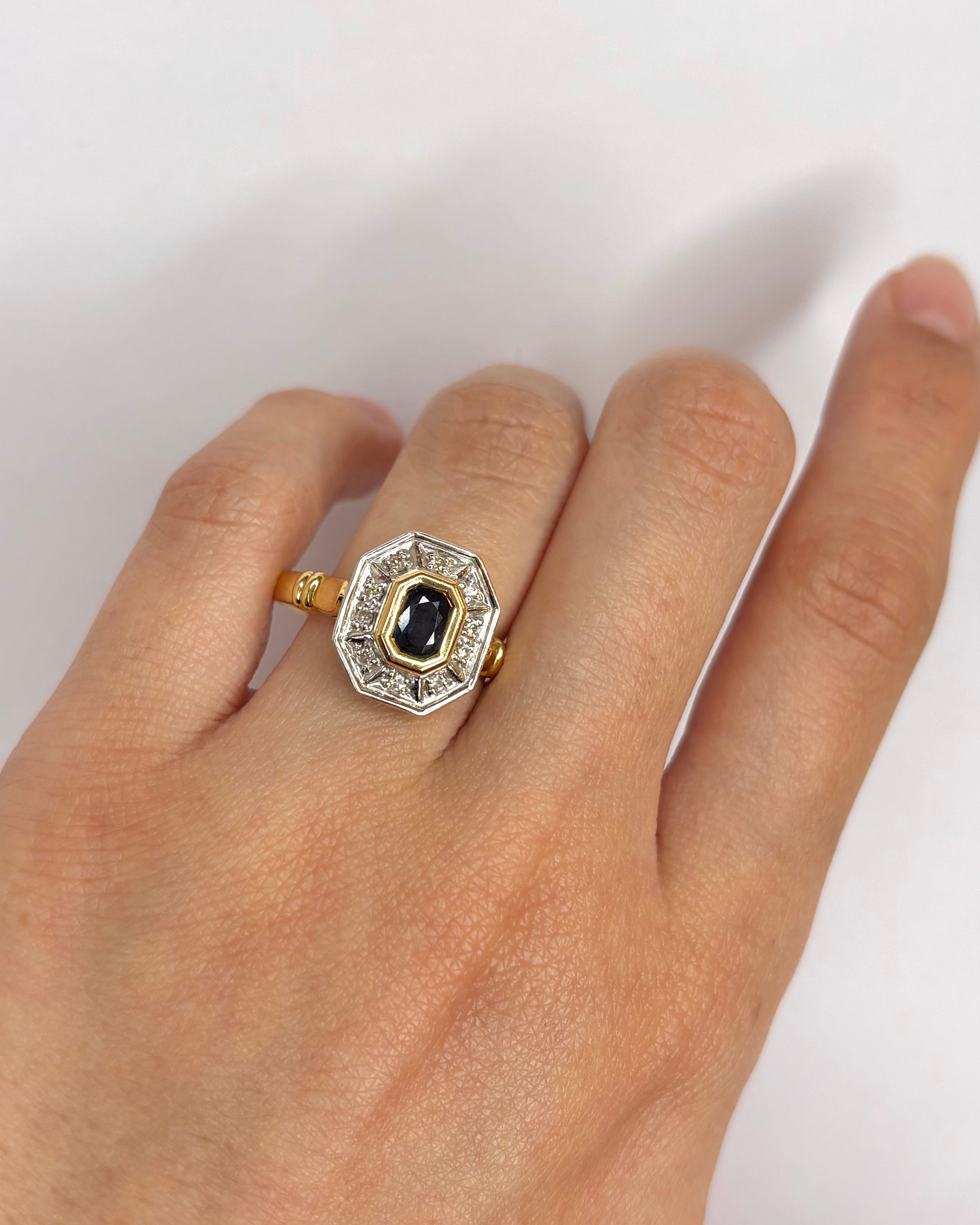 Bague Style Art Déco Saphir &amp; Diamants "Nadejda" - Elliade Paris