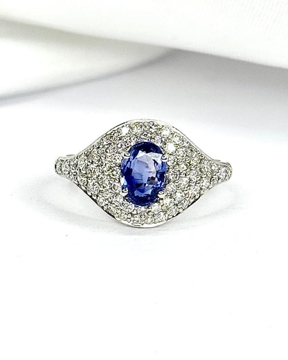Art Deco Style Ring Sapphire 0.80 carat &amp; Diamonds 0.58 carat "Margaux"