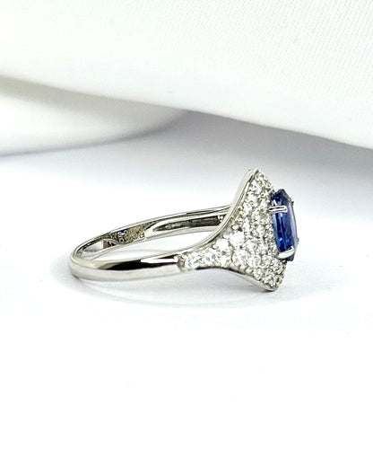 Art Deco Style Ring Sapphire 0.80 carat &amp; Diamonds 0.58 carat "Margaux"