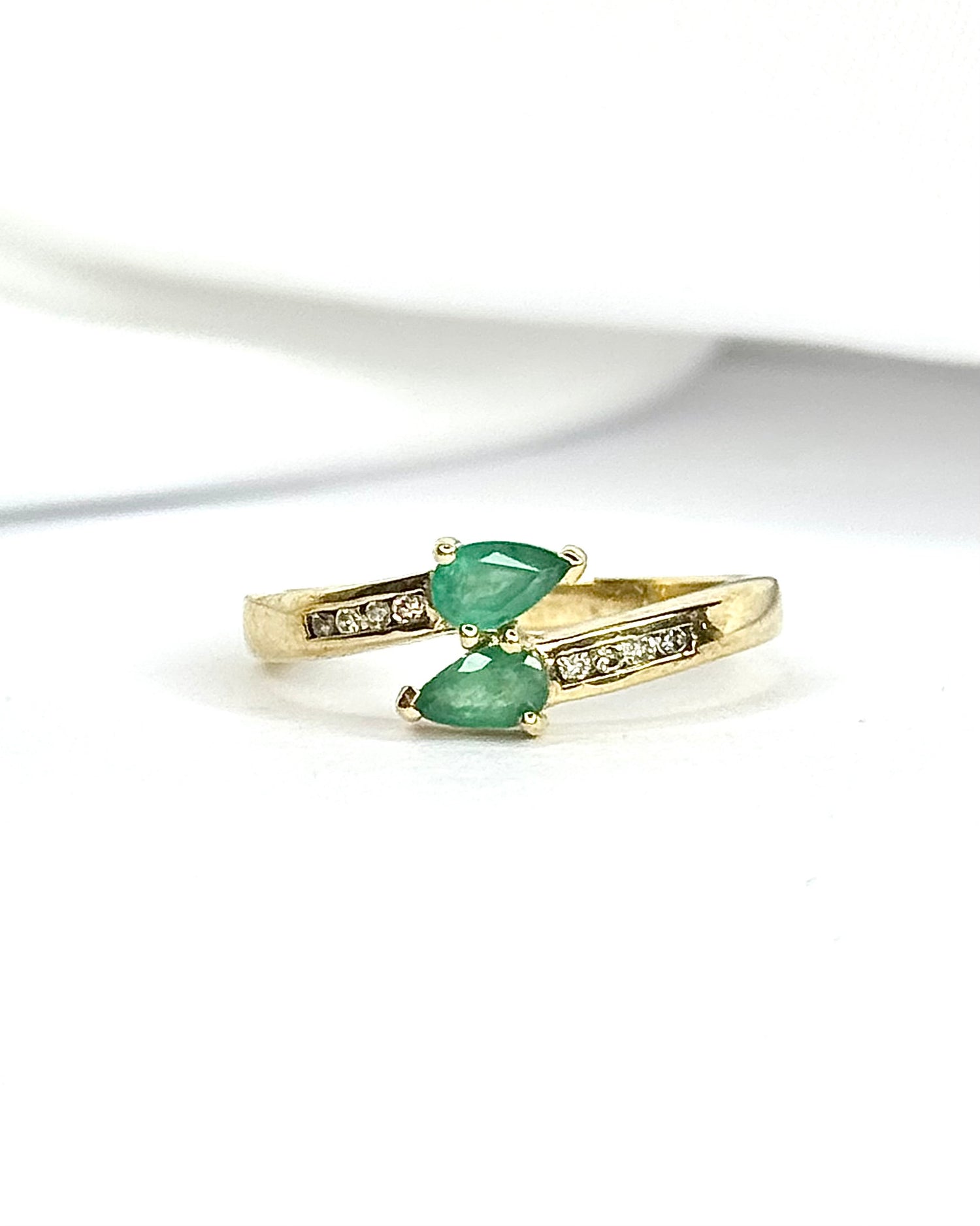 Emerald and Diamond "Soline" Toi &amp; Moi Ring