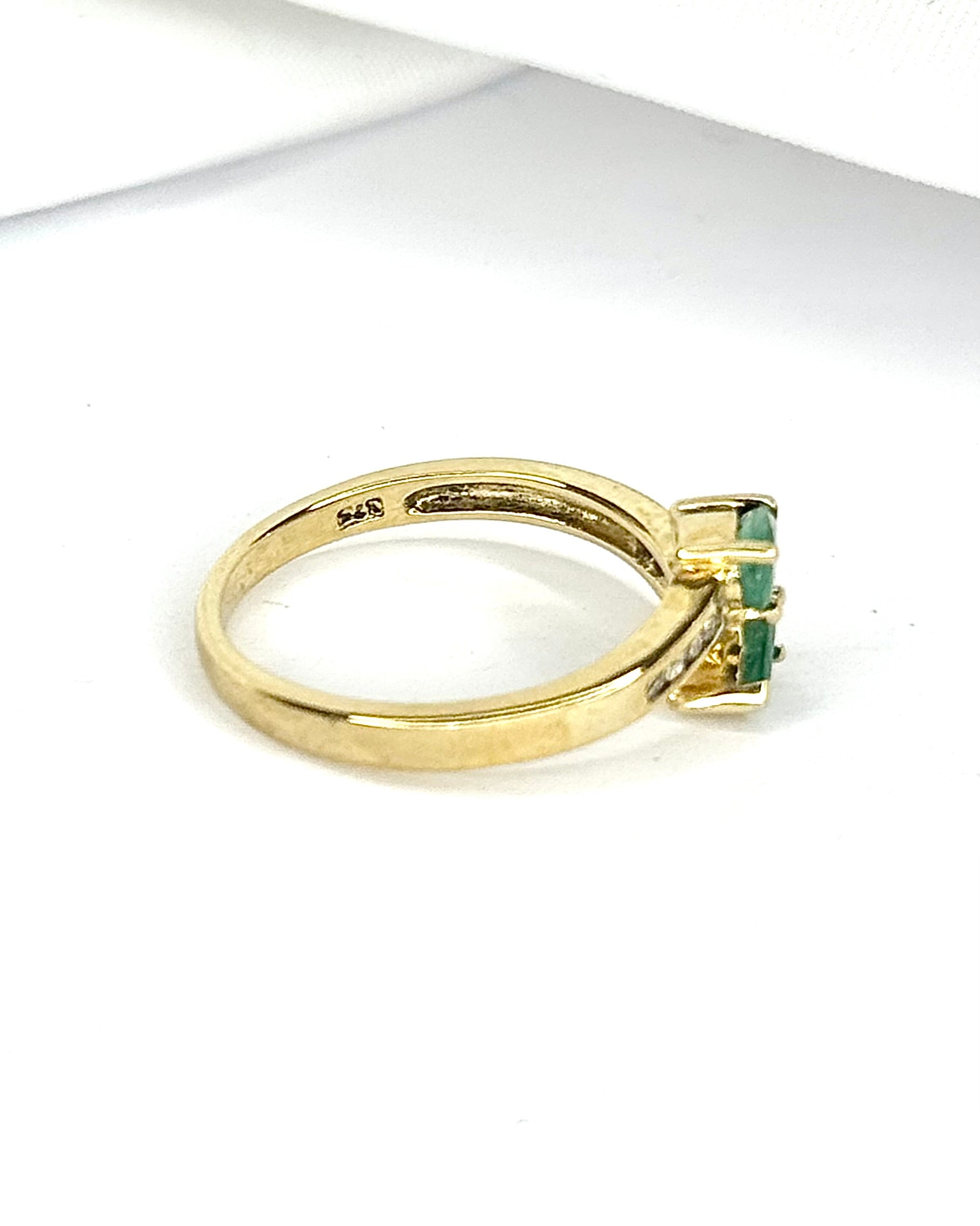 Emerald and Diamond "Soline" Toi &amp; Moi Ring