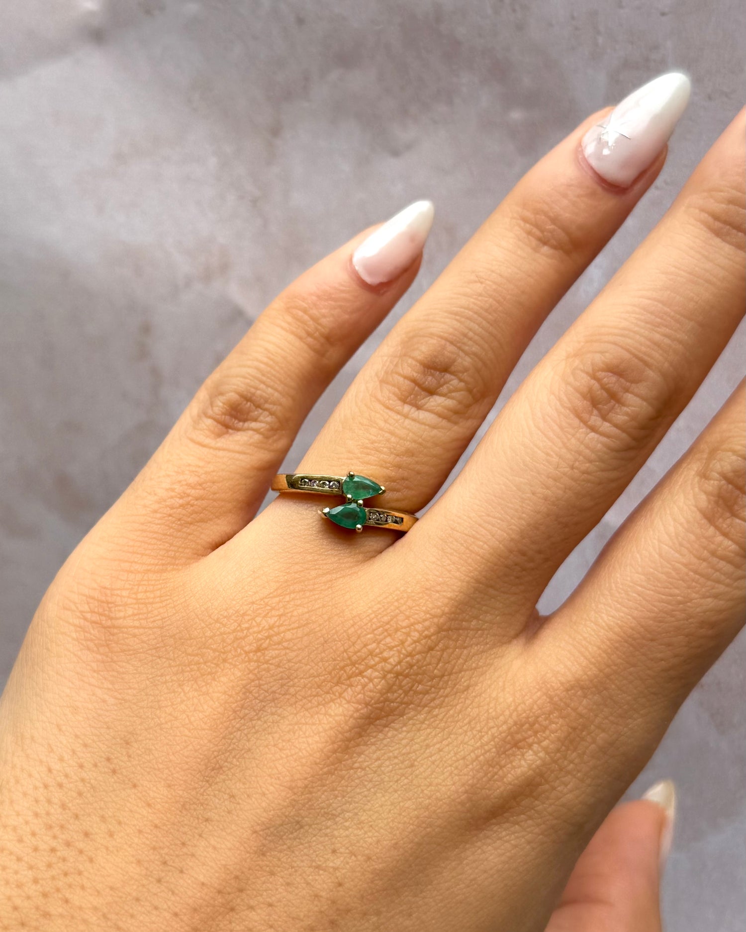Emerald and Diamond "Soline" Toi &amp; Moi Ring