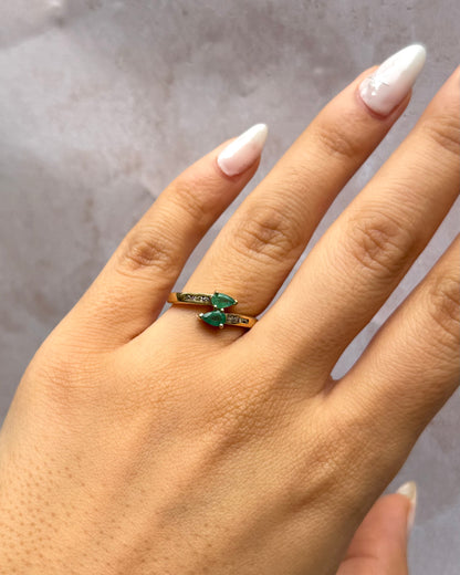 Emerald and Diamond "Soline" Toi &amp; Moi Ring
