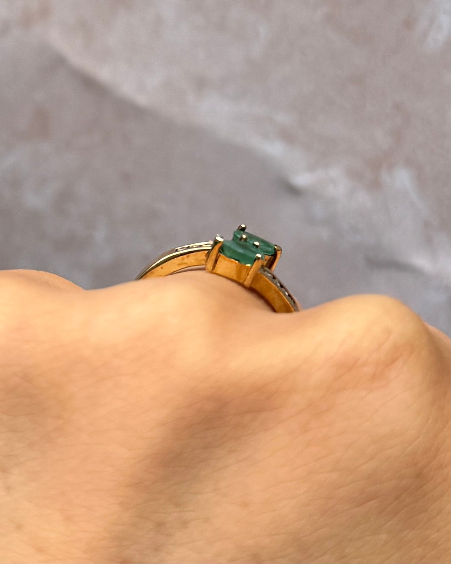 Emerald and Diamond "Soline" Toi &amp; Moi Ring