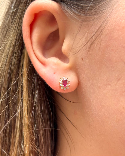Ruby 0.74 Carat Daisy Stud Earrings &amp; 0.20 Carat Diamonds "Serena"