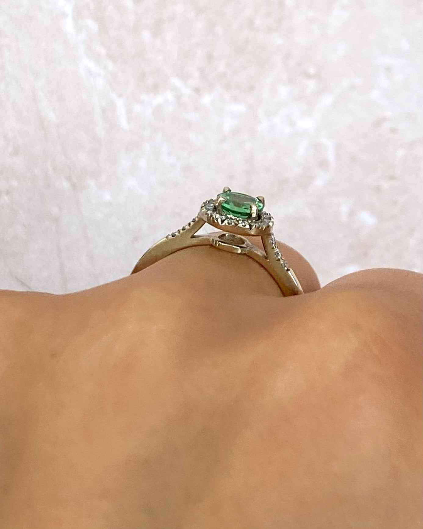 Solitaire Ring with Green Garnet 0.67 carat &amp; Diamonds 0.22 carat "Erika"