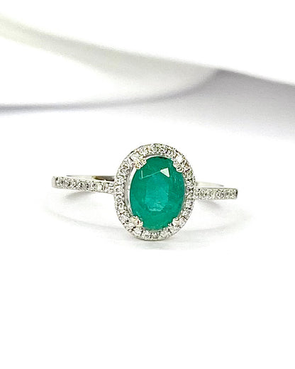 Solitaire Emerald Ring 0.97 carat &amp; Diamonds 0.21 carat "Edwina"