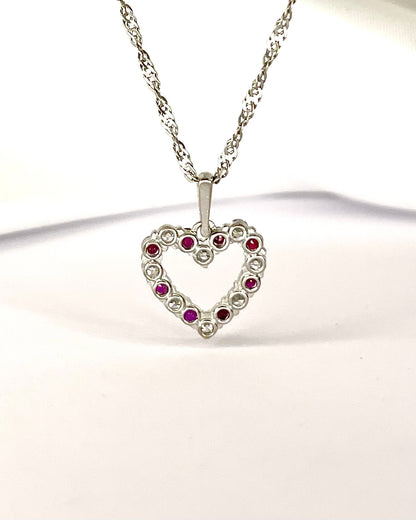 Pendentif Cœur Rubis 0.45 carat &amp; Diamants 0.32 carat "Rosa"