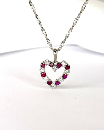 Pendentif Cœur Rubis 0.45 carat &amp; Diamants 0.32 carat "Rosa"