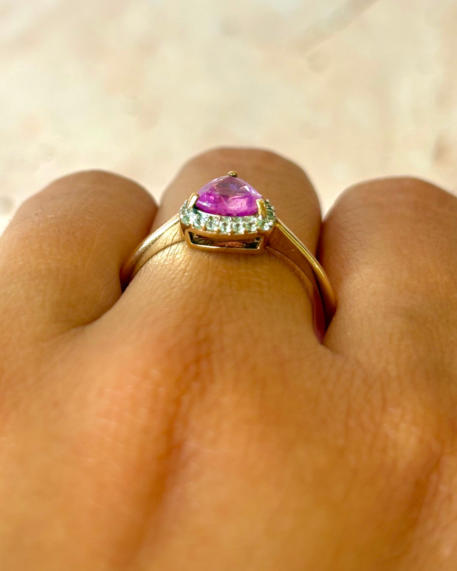 Rose Sapphire Solitaire Ring 1 Carat &amp; Topazes "Mandy"