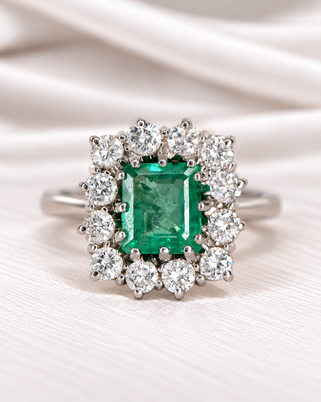Bague Marguerite Émeraude 1.35 carat &amp; Diamants 0.72 carat 5.01g "Emile"