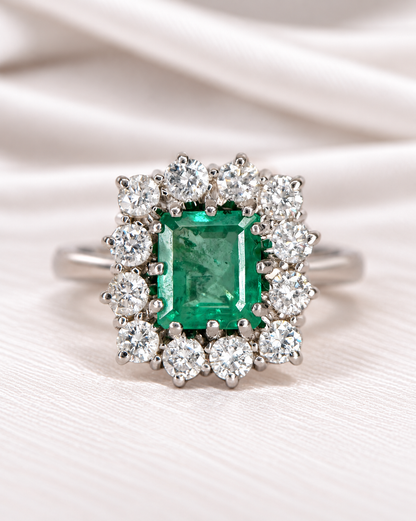 Bague Marguerite Émeraude 1.35 carat &amp; Diamants 0.72 carat 5.01g "Emile"