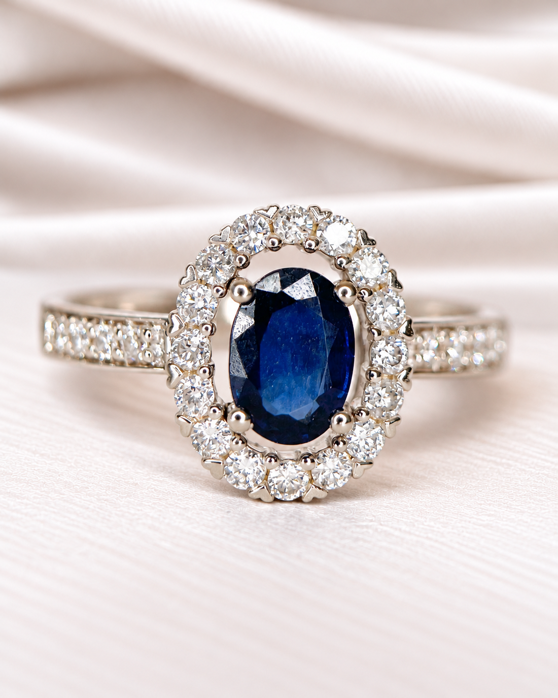 Bague Solitaire Saphir 0.88 carat &amp; Diamants 0.32 carat 4.06g "Elsa"
