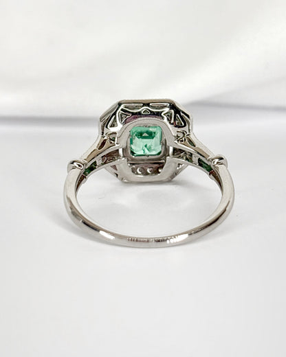 Art Deco Style Ring with Colombian Emeralds &amp; Diamonds "Paola"