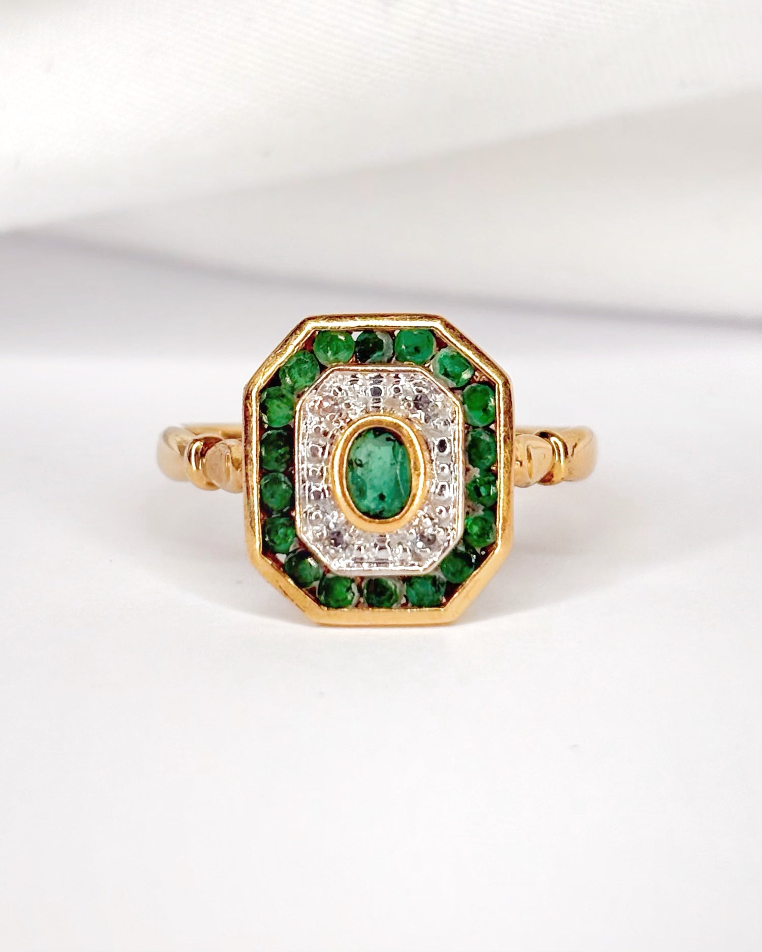 Art Deco Style Ring Emeralds 1.11 Carat &amp; Diamonds "Diana"