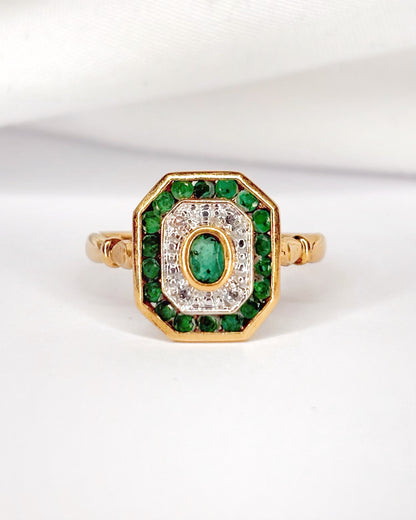 Art Deco Style Ring Emeralds 1.11 Carat &amp; Diamonds "Diana"
