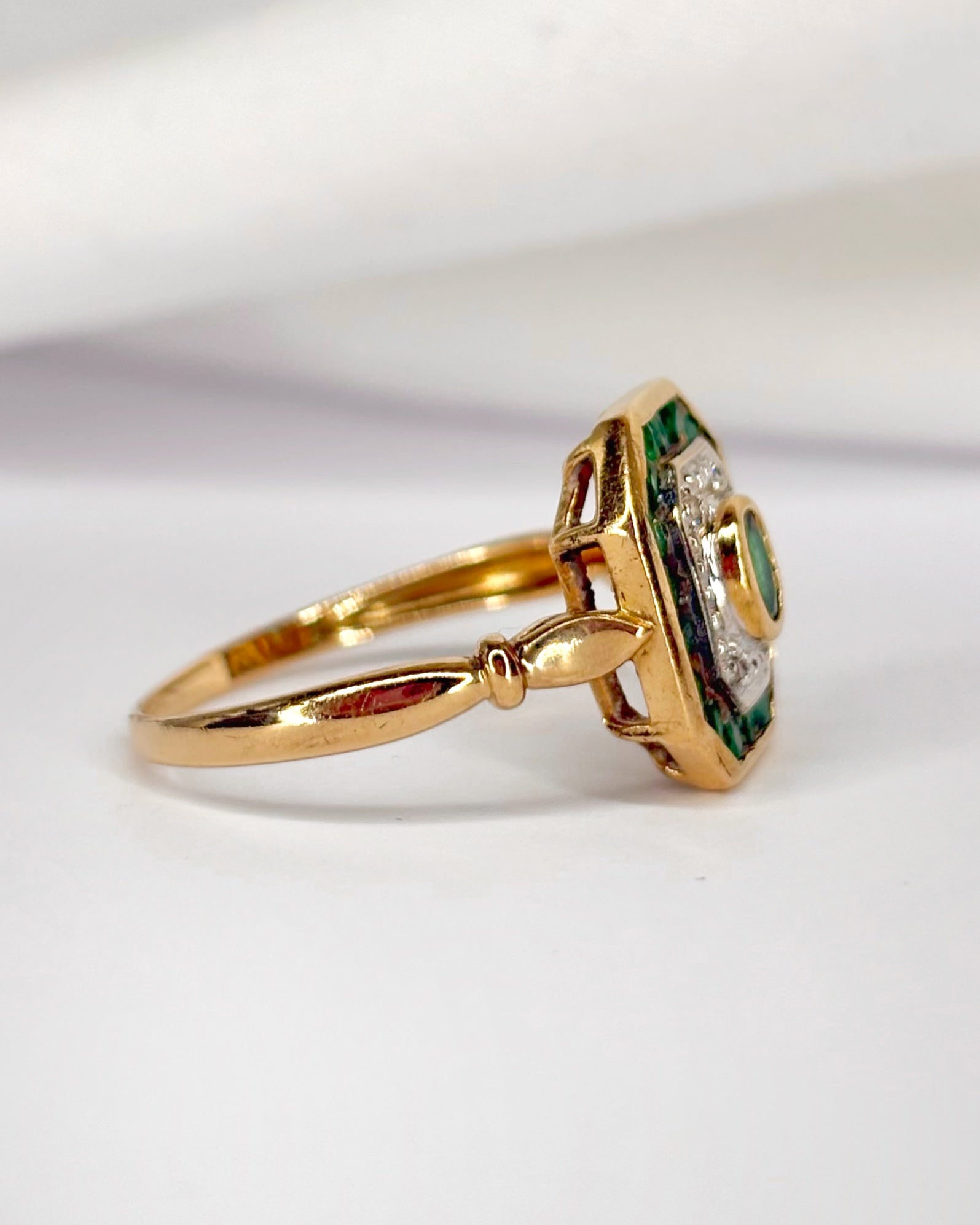 Art Deco Style Ring Emeralds 1.11 Carat &amp; Diamonds "Diana"