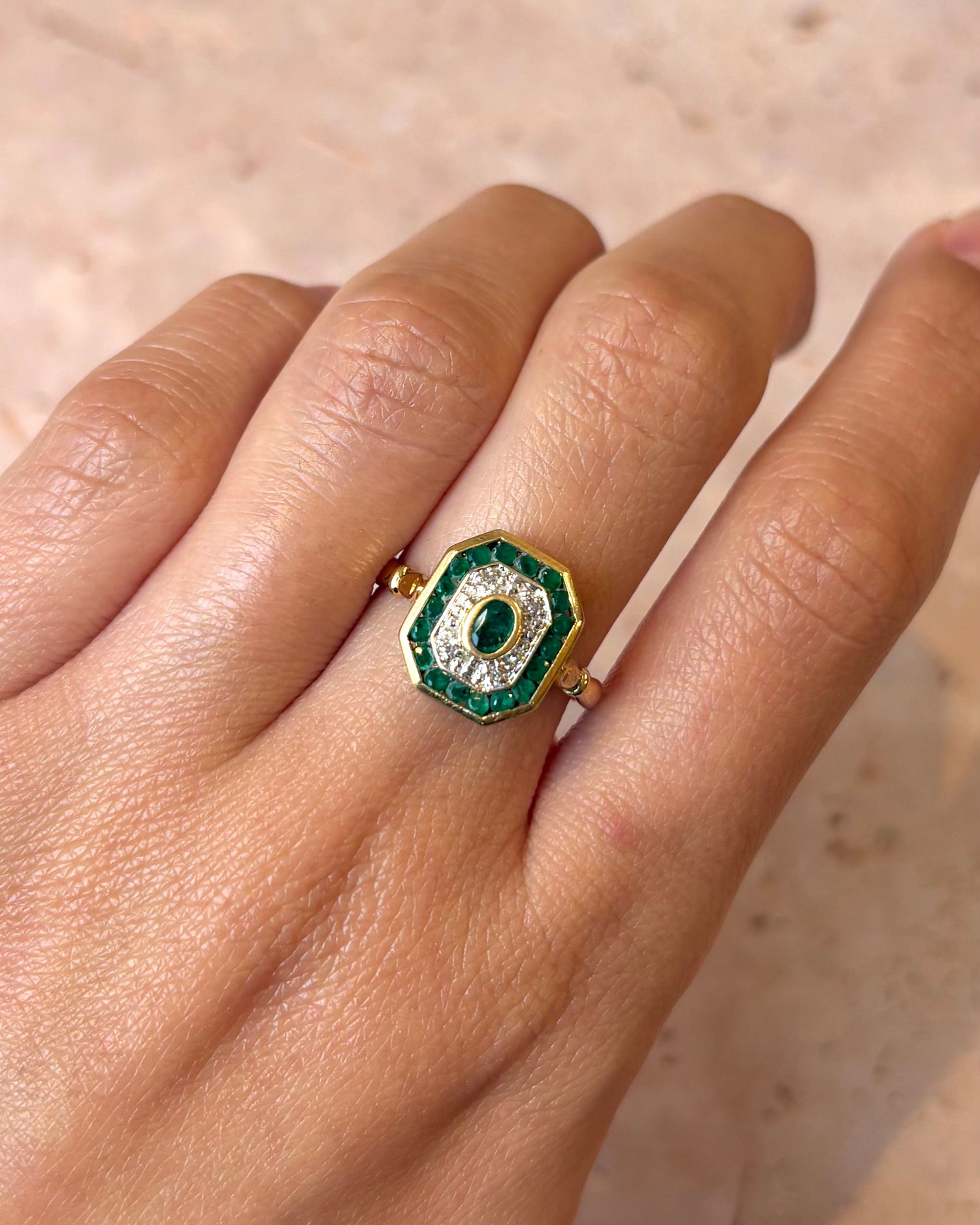 Art Deco Style Ring Emeralds 1.11 Carat &amp; Diamonds "Diana"
