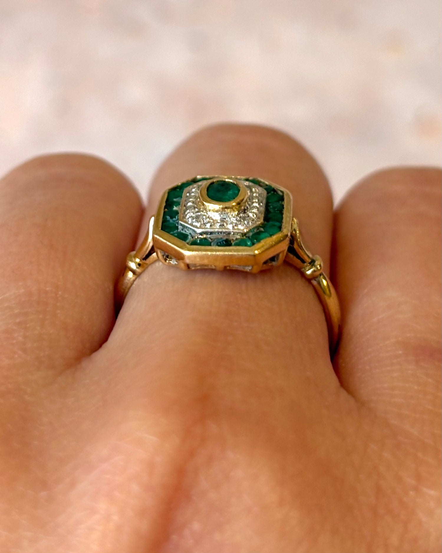 Art Deco Style Ring Emeralds 1.11 Carat &amp; Diamonds "Diana"