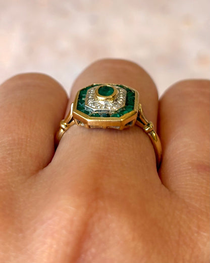 Art Deco Style Ring Emeralds 1.11 Carat &amp; Diamonds "Diana"