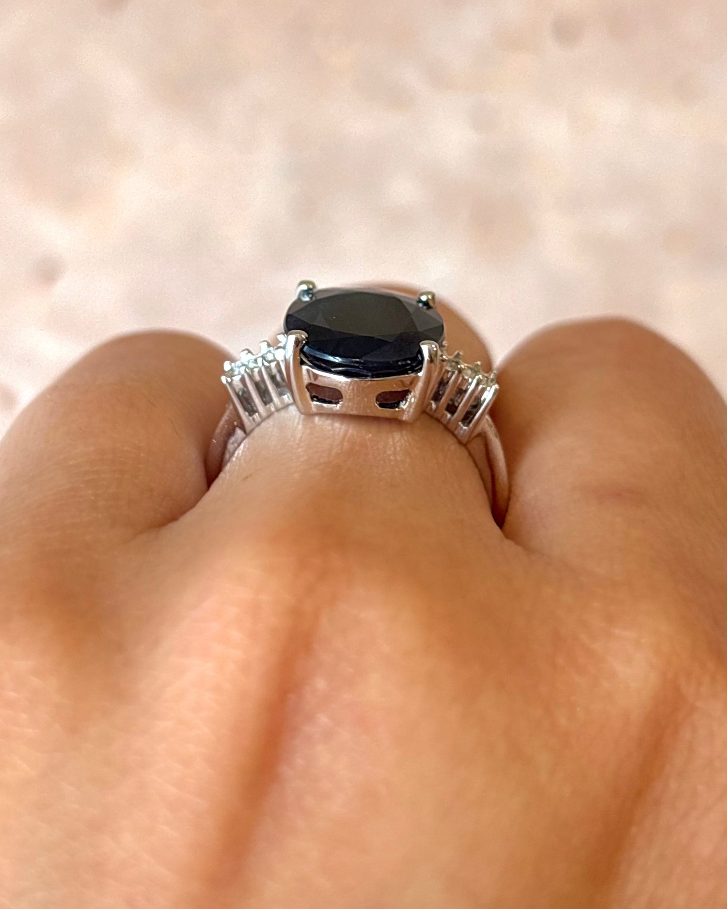 Trilogy Sapphire Ring 4.77 Carats &amp; Baguette Diamonds 0.24 Carat "Célia"