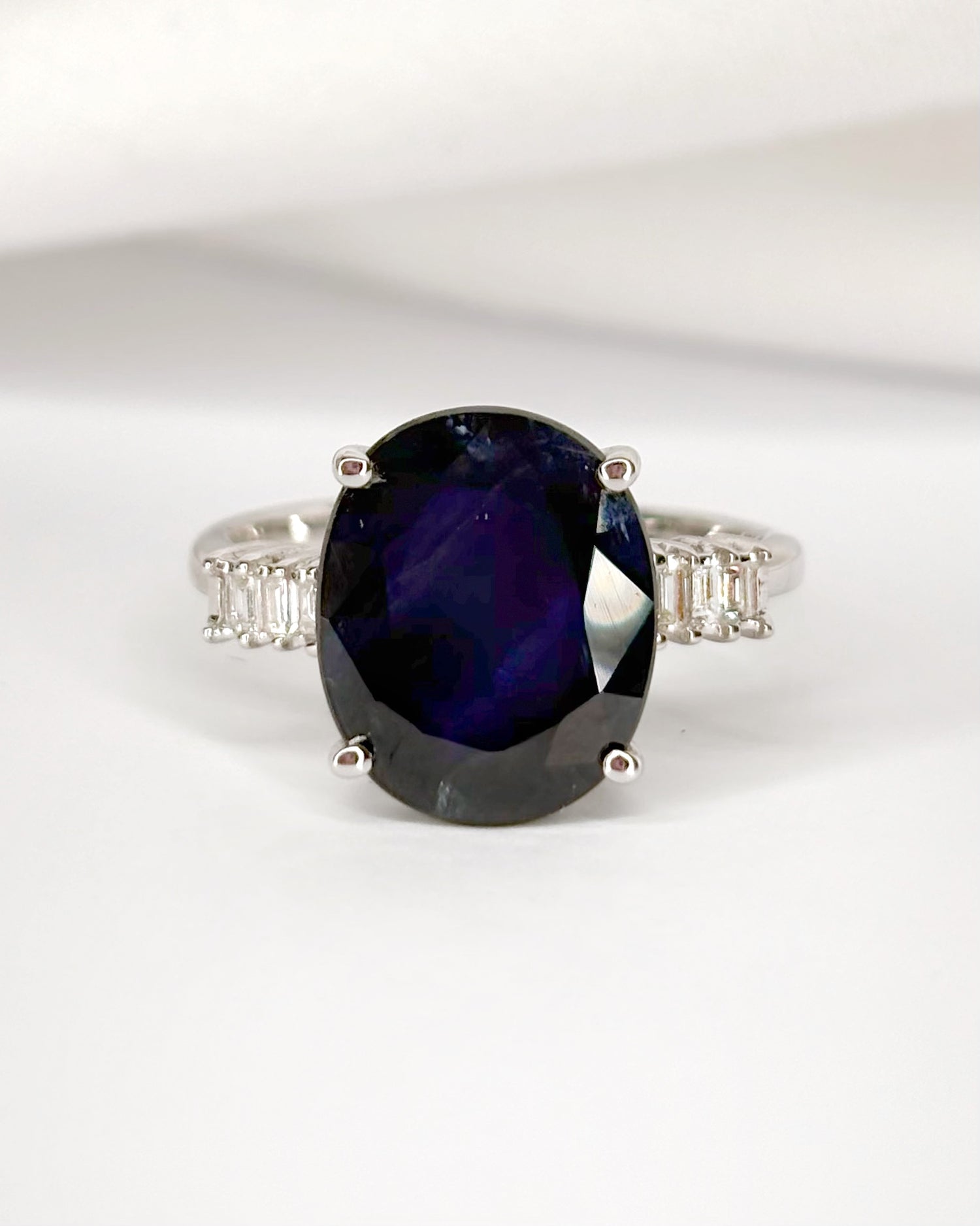 Trilogy Sapphire Ring 4.77 Carats &amp; Baguette Diamonds 0.24 Carat "Célia"