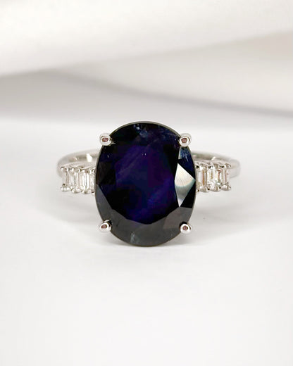 Trilogy Sapphire Ring 4.77 Carats &amp; Baguette Diamonds 0.24 Carat "Célia"